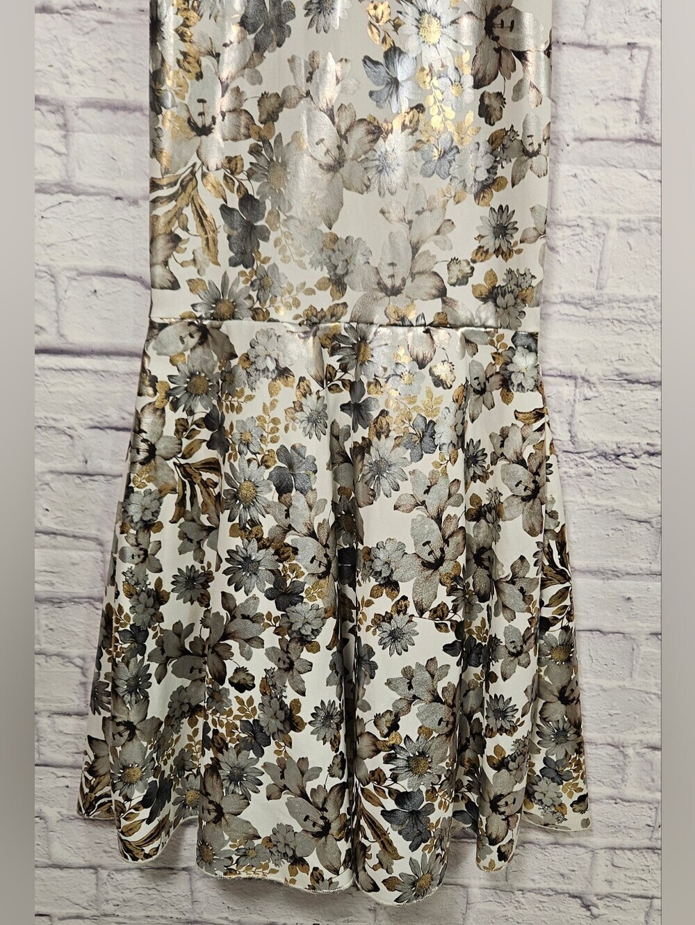 Vintage Metallic Floral Fit Flare Maxi Dress Formal Evening Gown - Picture 4 of 16